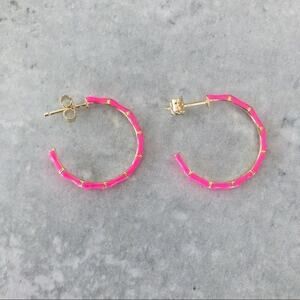 Jennifer Zeuner Donna Enamel Sterling Silver 925 Pink Bamboo Hoop Earrings NEW